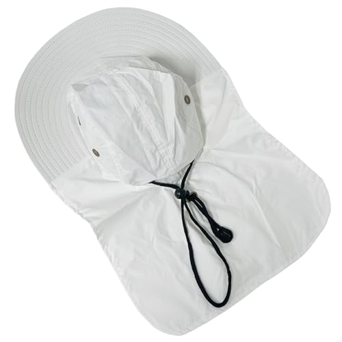 Packable and Adjustable Mesh Boonie Sun Hat with Neck Flap - color: White