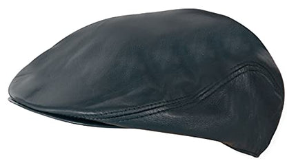 Men's Real Soft Leather Ivy Beret Newsboy Gatsby Golf Cabbie Flat Cap Hats - color: Dark Blue, size: XX-Large