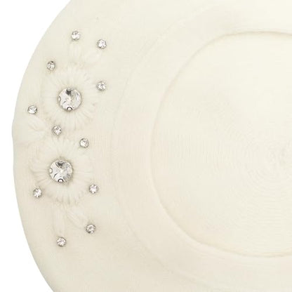 ZLYC Women French Beret Hat Reversible Solid Color Mosaic Warm Artist Cap - color: Embroidered Flowers White