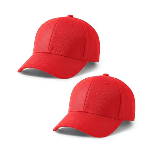 2-Pack Classic Structured Baseball Cap Adjustable Snapback Ball Caps - color: Red