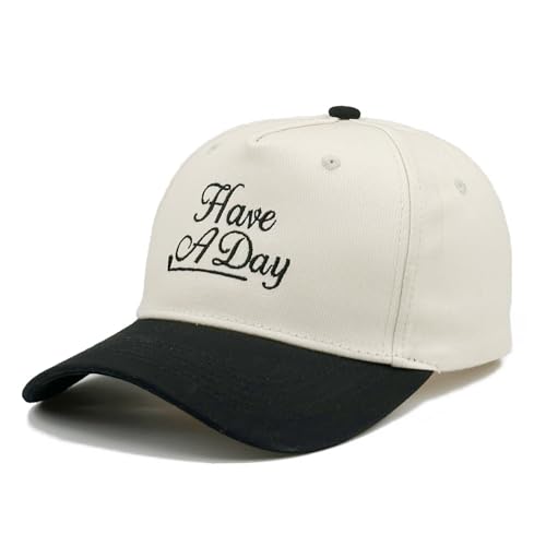Embroidered Baseball Cap, Cotton Dad Hat, Fun & Heartfelt Stitching, Adjustable Casual Outdoor Hat for Men Women - color: Have a Day - Black/Beige