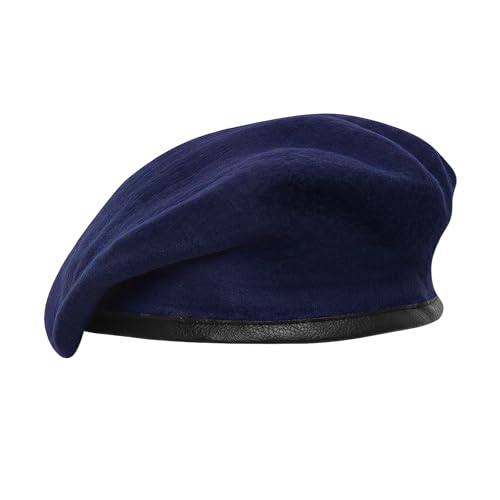 Gvhntk Berets for Army Style Military Berets for Men Women Wool Leather Beret Hats Fashionable Vintage Beret - color: Navy Blue