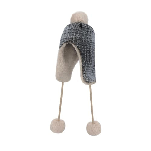 Women Winter Pompom Beanie Hat Fleece Lined Earflap Snow Ski Cap Sherpa Crochet Ushanka Skull Cap Outdoors Ear Cover - color: Gray