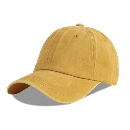 LANGZHEN Unisex Baseball Cap 100% Cotton Fits Men Women Washed Denim Adjustable Dad Hat - color: Washed-yellow