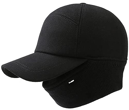 Mens Winter Beanie Hat Earflaps with Brim and Scarf Snow Ski Caps Baseball Cap for Outdoor Sport