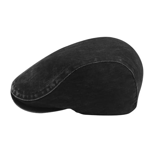 ZLYC Men Cotton Flat Cap Summer Scally Newsboy Beret Driver Hat - color: Washed Black