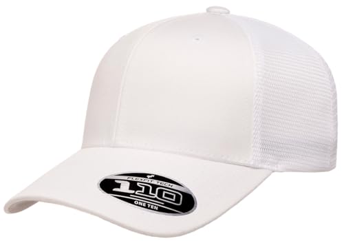 Flexfit 110M Trucker Mid-Profile Mesh Back Snapback Cap - color: White
