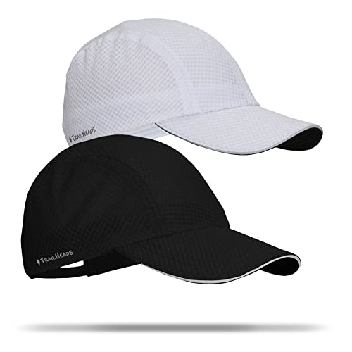 TrailHeads Men's Race Day Running Hat, Quick Dry, Moisture Wicking - color: White & Black 2-pack