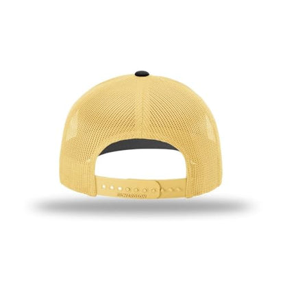 Richardson 112 Classic Six-Panel Adjustable Snapback Trucker Cap - color: Black/Vegas Gold
