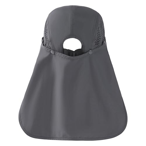 BASSDASH UPF 50+ Fishing Hat, Baseball Cap with Removable Neck Flap - color: Dark Grey With Foldable Brim