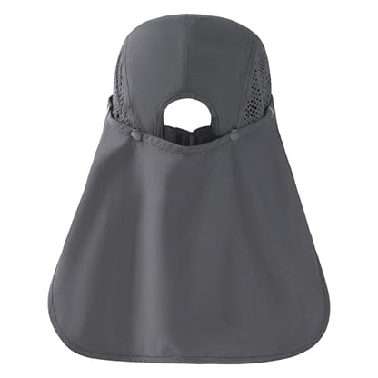 BASSDASH UPF 50+ Fishing Hat, Baseball Cap with Removable Neck Flap - color: Dark Grey With Foldable Brim