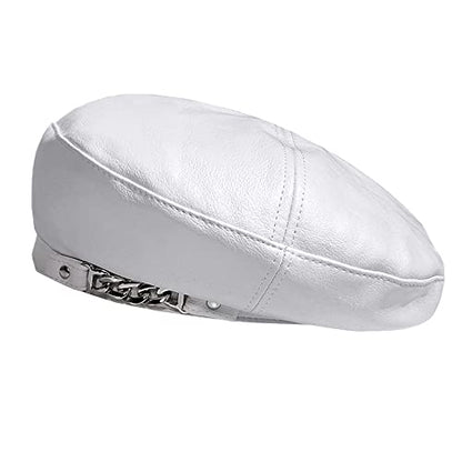 Women's PU Leather French Artist Beret Cap - color: White
