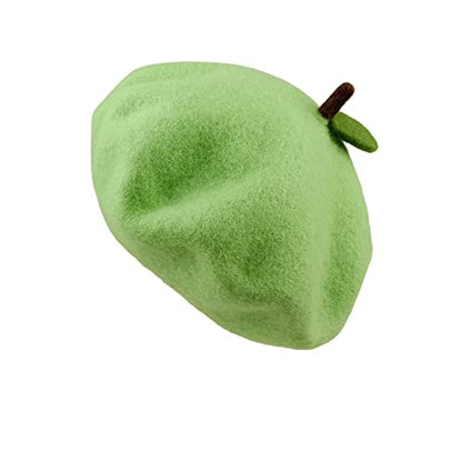 Handmade Wool Beret Hat French Style Needle Felt Flower Beanies Women Winter Autumn Cap - color: Green Apple, size: 7 1/8-7 3/8