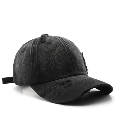 Fashion Vintage Washed Distressed Baseball Cap Unconstructed Dad Hat Trendy Trucker Hats Headwear for Men Women - color: Black