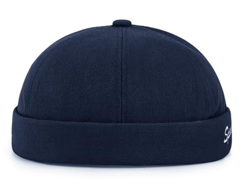 DIYDECAL Retro Brimless Skullcap Hat Docker Cap,Sailor Worker Hat Beanie Hat for Mens - color: Navy Blue