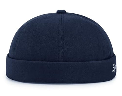 DIYDECAL Retro Brimless Skullcap Hat Docker Cap,Sailor Worker Hat Beanie Hat for Mens - color: Navy Blue