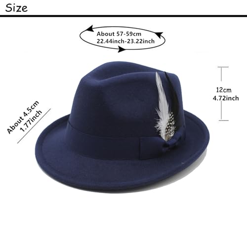 LIDHAY Classic Fedora Hats for Men & Women Vintage Style Short Brim Felt Hat Panama Fedora Hats with Bands - color: Navy Blue