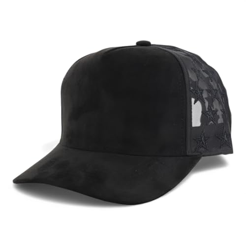 Trendy Apparel Shop 5 Panel Structured Soft Suede Snapback Ball Cap - color: Black Mesh