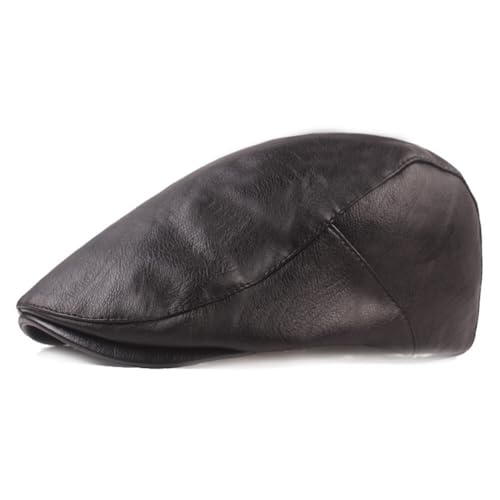 Men's Flat Cap PU Leather Newsboy Cap Classic Ivy Cap Adjustable Cabbie Beret Cap Driving Hunting Hat - color: Black