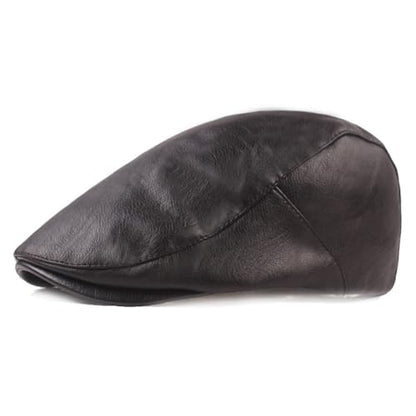 Men's Flat Cap PU Leather Newsboy Cap Classic Ivy Cap Adjustable Cabbie Beret Cap Driving Hunting Hat - color: Black