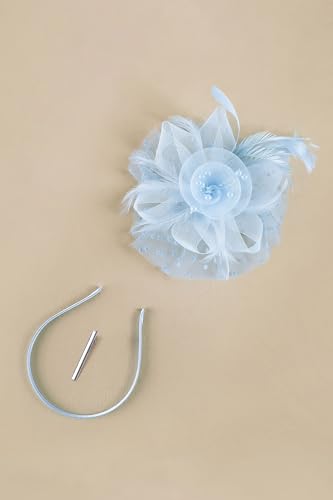 BABEYOND Fascinators Hats for Women Tea Party Flower Tulle Bead Derby Hat - color: Light Blue