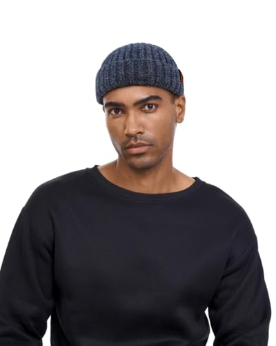 Chunky Wool Fisherman Short Beanie Hats Skull Cap for Men, Mens Thick Skater Streetwear Fishermans Beanie Daily Hat - color: Navy Blue