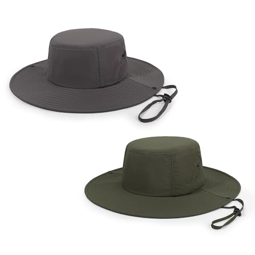 Wide Brim Sun Hats Waterproof Packable Bucket Hat UV Protection Summer Fishing Hat for Men and Women - color: Army Green+dark Gray