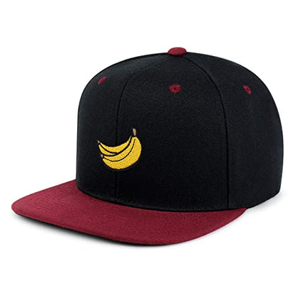 JPAK Banana Fruit Hip-Hop Snapback Hat Embroidered Baseball Cap Monkey - color: 19. Black/Maroon