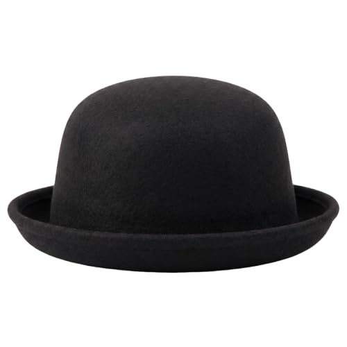 Rolled Brim Bowler Hat Soft Cotton Felt Round Hat Black