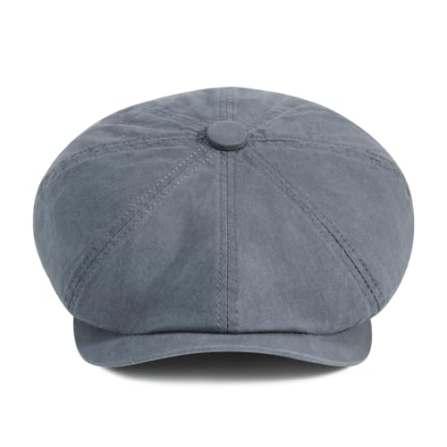 BOTVELA Men's Newsboy Gatsby Hat Cotton Cabbie Cap - color: Grey, size: 7 1/4