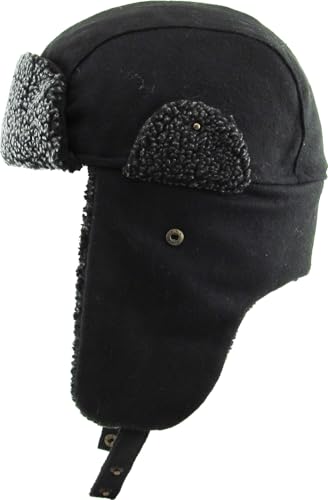 Wool Blend Aviator Trapper hat Trooper Ear Flaps Ushanka Eskimo Russian Warm Winter Cold… - color: Black Wool Blend