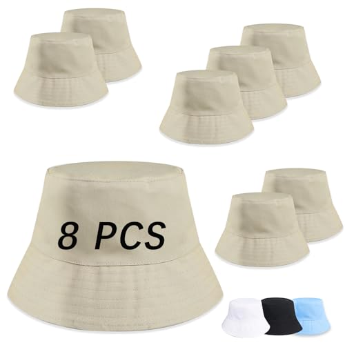 Bucket Hats Bulk Solid Color DIY Blank Hat Bucket Hats for Men, Women and Adults - color: 8pcs Khaki Bucket Hat