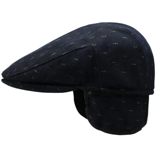 Men's Newsboy Cap with Earflaps Flat Ivy Caps Gatsby Golf Cabbie Hats - color: Dark Blue Spot