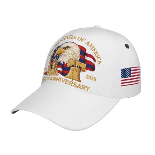 American Flag Baseball Caps Embroiderred USA Flag Patriotic Dad Hat Adjustable Trucker Hats for Men Women - color: Usa 250th Anniversary -White