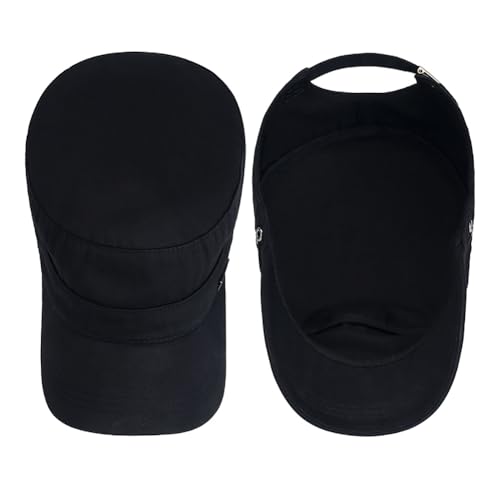 Initlove Cadet Army Cap Military Unisex Flat Top Hat for Men Women - color: Black