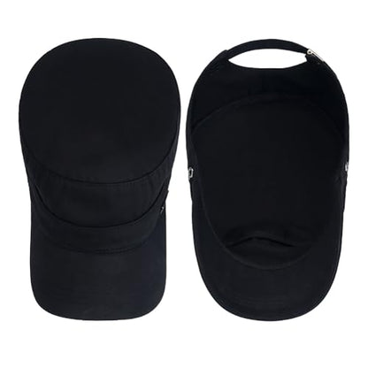 Initlove Cadet Army Cap Military Unisex Flat Top Hat for Men Women - color: Black