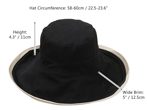 Super-Wide-Brim-Sun-Hat-Outdoor-Reversible-UV-Protection-Safari-Boonie-Hats - color: Black&beige Brim 5"