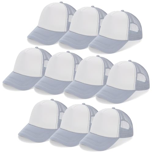 Ultrafun 10 Pack Trucker Hat Mesh Sublimation Blank Hats Adjustable Baseball Caps Hats for Men Women - color: Grey White