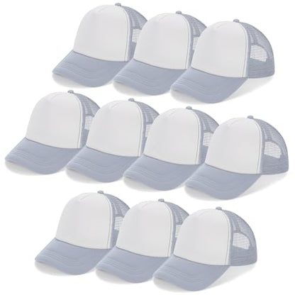 Ultrafun 10 Pack Trucker Hat Mesh Sublimation Blank Hats Adjustable Baseball Caps Hats for Men Women - color: Grey White