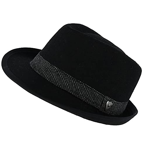 Men’s Fedora, 2” Brim, Classic Wool Blend with Herringbone Band - color: Black, size: Medium