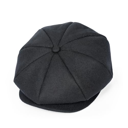 jerague Wool Newsboy Cap for Men Women - Classic Vintage Gatsby Lvy Cabbie Hat Flat Beret Cap Adjustable Size - color: Black, size: X-Large-XX-Large