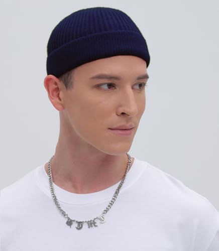 ROYBENS Thin Swag Wool Short Fisherman Beanie for Men Women Knit Winter Hat - color: 1pcs-navy Blue