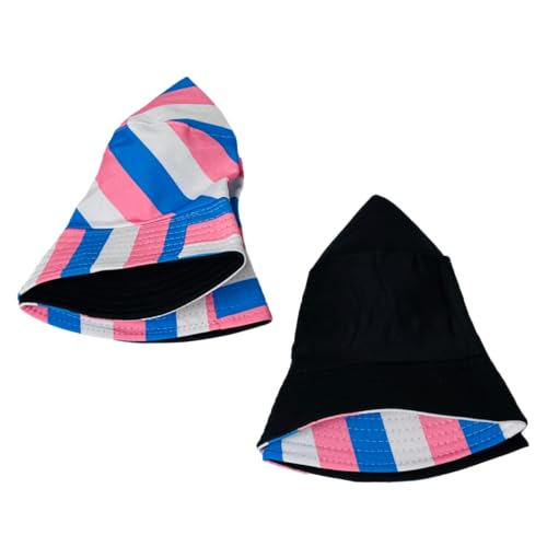 Pride Unisex Bucket Hat Reversible Double-Side-Wear Packable for Travel, Outdoors, and Beach - color: Pink/Blue/White Stripes