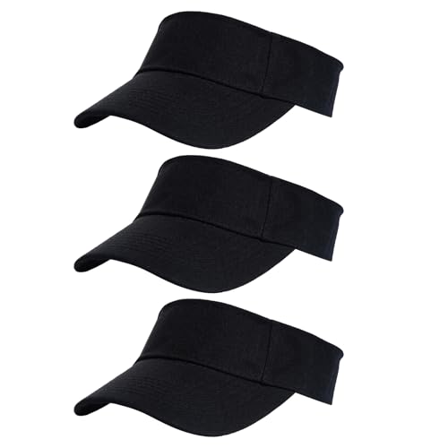 Yookat 3 Pack Visor Sun Hat Adjustable Sun Visor Caps Golf Tennis Visor Hat for Sports Girls Boys Outdoor - color: Black