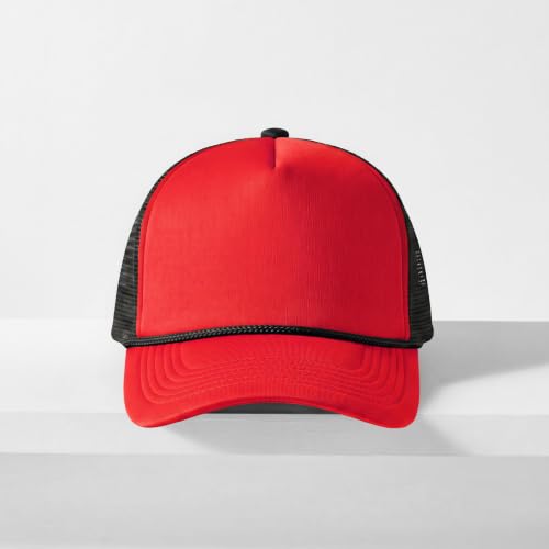 CHOK.LIDS Blank Foam Trucker Hat, Retro Mesh Rope Snapback Cap, Men Women - color: Curved Brim (Red/Black)