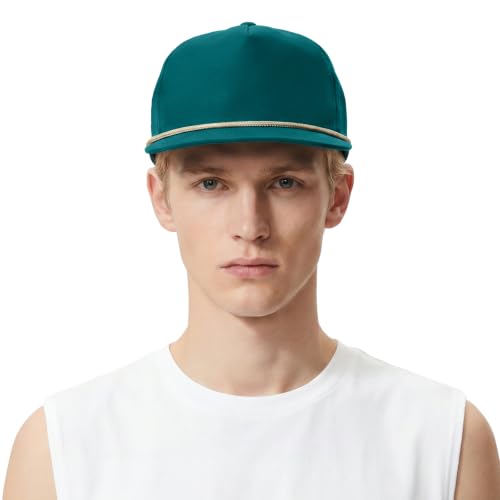 TOPTIE 5-Panel Rope Snapback Baseball Cap, Adjustable Flat Brim Hat, Quick Dry Soft Top Cap for Men Women Outdoor - color: Green/White