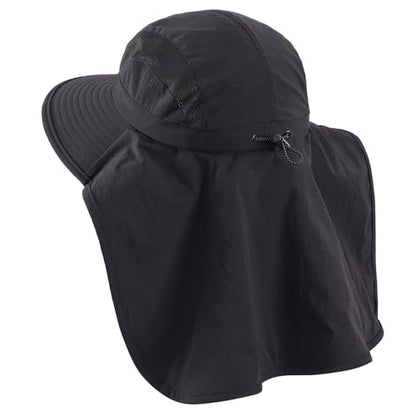 Connectyle UPF 50+ Wide Brim Sun Hat for Men Women Outdoor UV Protection Fishing Hat with Neck Flap Cover Safari Bucket Hats - color: Black
