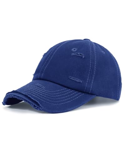Distressed Washed Cotton Baseball Cap Adjustable Dad Hat for Men Women - color: Royal Blue