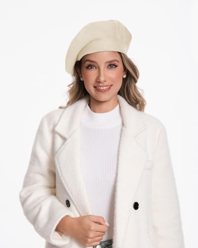 Women's Knitted Beret, French Style Double Layer Winter Autumn Warm and Soft Beanie Hat Cap - color: Beige