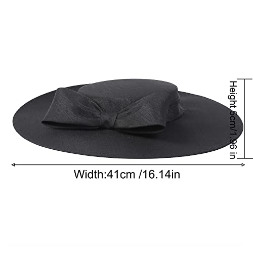 Fascinators Women Wide Brim 20s 50s Derby Pillbox Hat Bowknot Cocktail Tea Party Church Dress Hats - color: Black